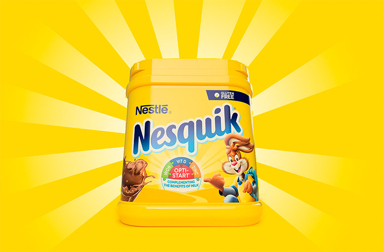 Nesquik速溶巧克力粉标志，Nesquik速溶巧克力粉LOGO，Nesquik速溶巧克力粉品牌形象设计，雀巢品牌设计，巧克力品牌设计